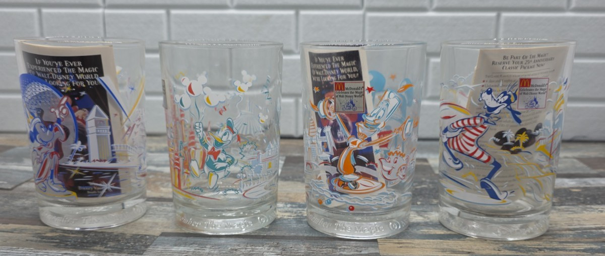 Vtg WALT DISNEY 25th Ann. Glasses Set of 4 McDonald's Disney Tumblers