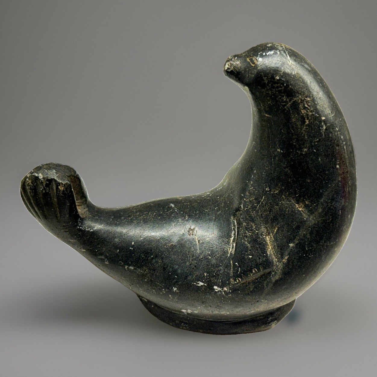 Inuit Sculpture Sea Lion Carved Johnny Kakutuk/KAKOTOKK Eskimo Art Soapstone 60s