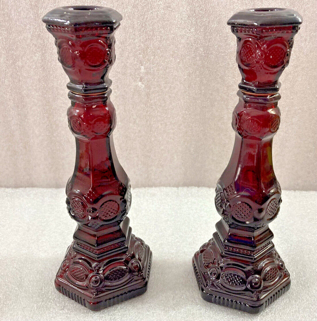 Avon Cape Cod Ruby Red glass Candlesticks pair 8.75