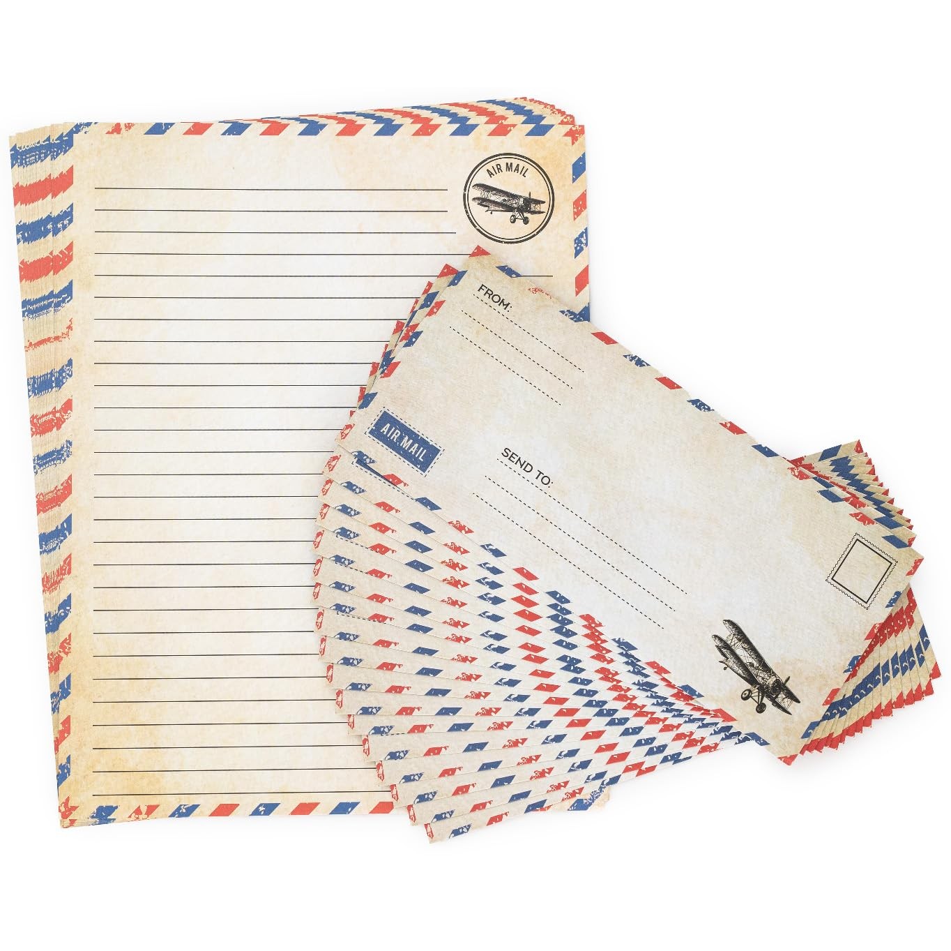 60 Pack Airmail Paper and Envelopes Set - Blue Writing Paper for Invitations, Lo