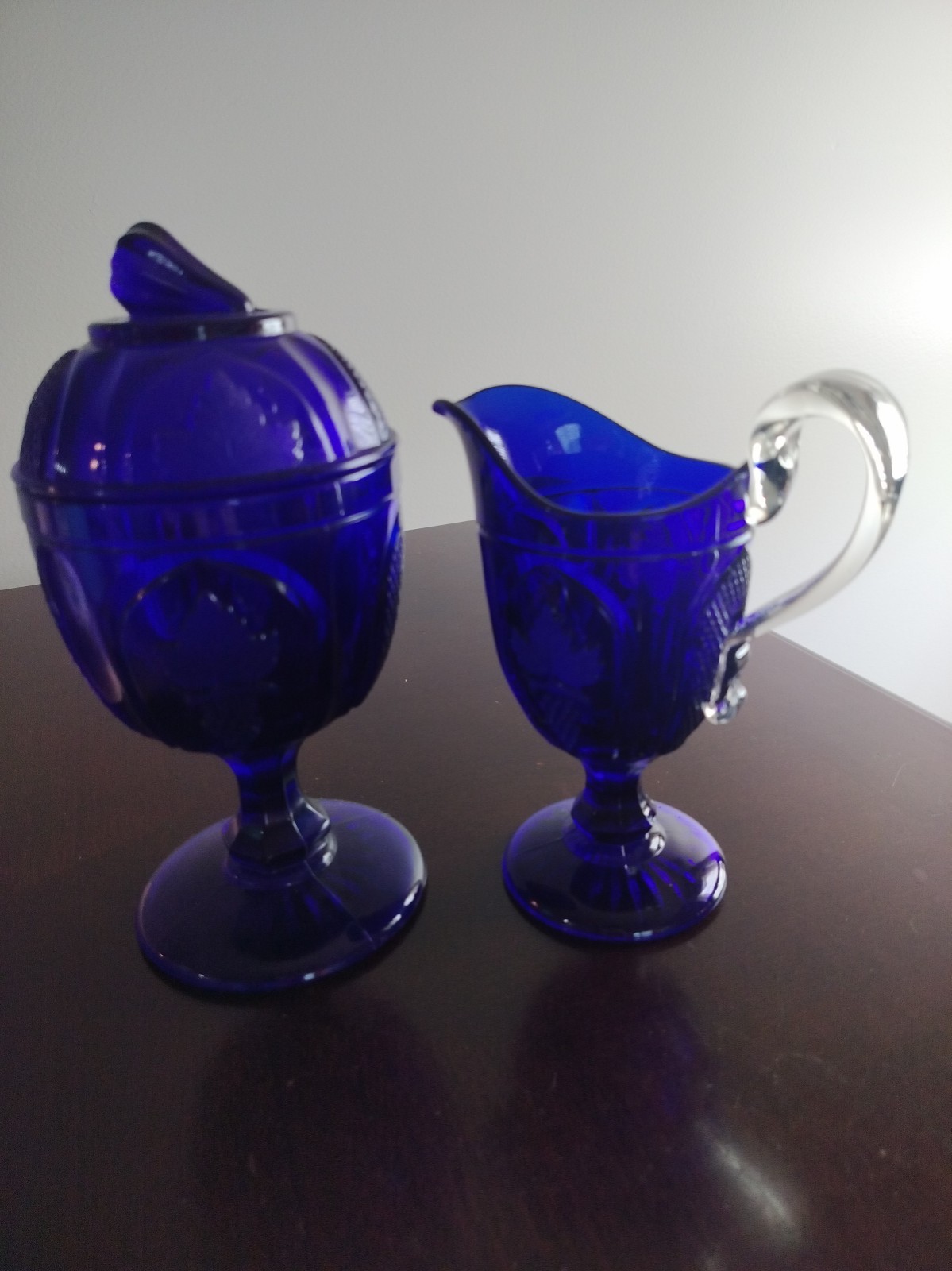 MMA Cobalt Blue Magnet & Grape Creamer and Lidded Sugar Bowl Set Imperial Glass