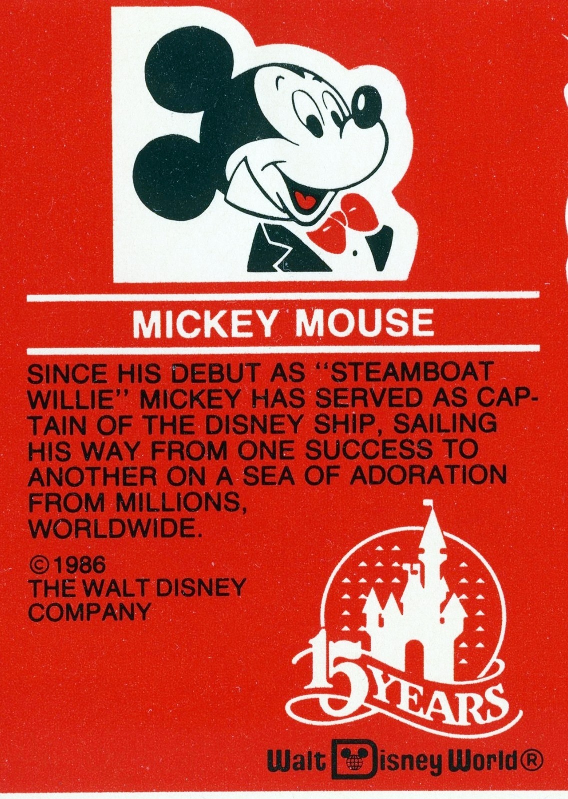 Mickey Mouse 1986 Coca-Cola Label 16oz bottle Walt Disney World 15th Anniversary
