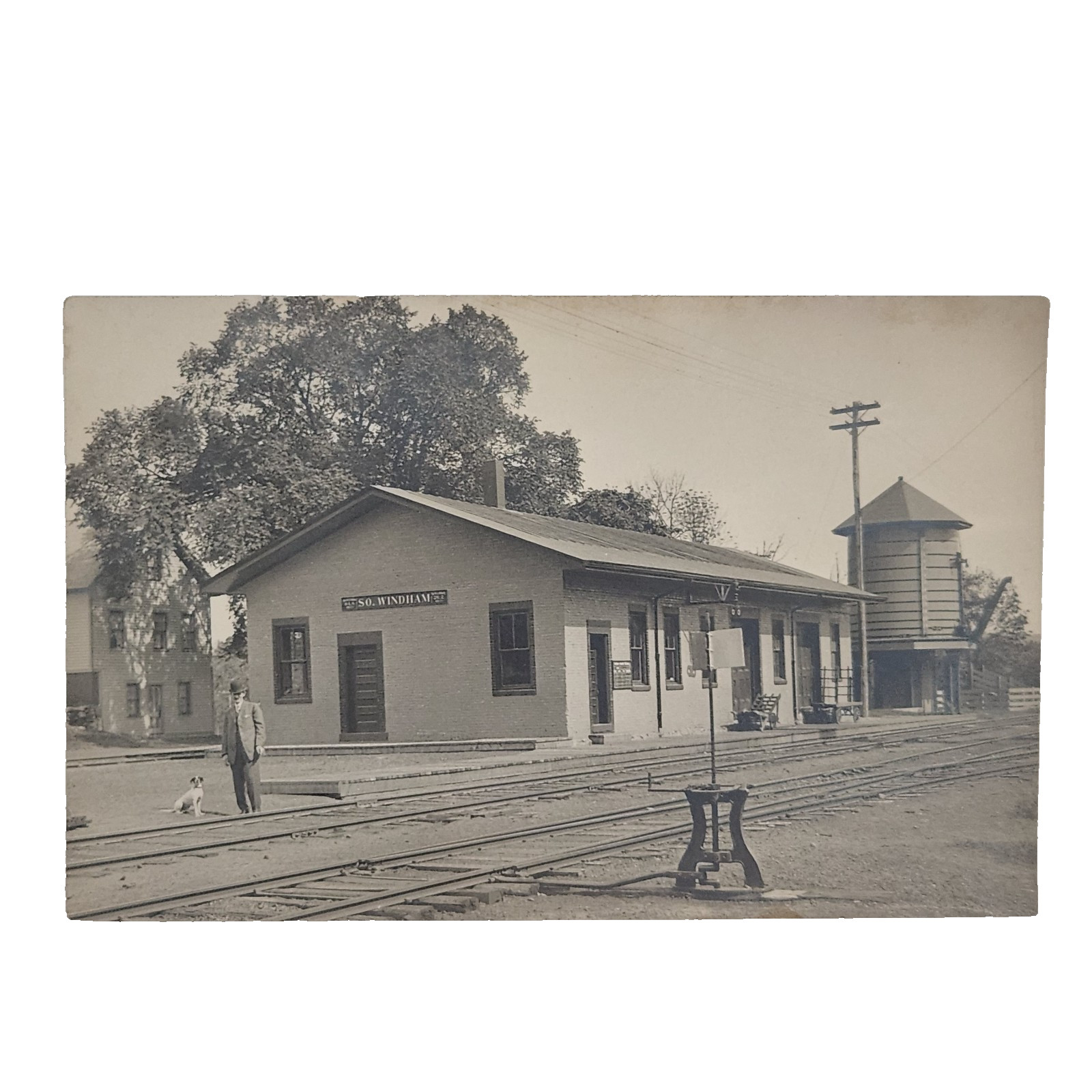 Train Depot South Windham CT RPPC Dog Real Photo Postcard Cunningham Willimantic