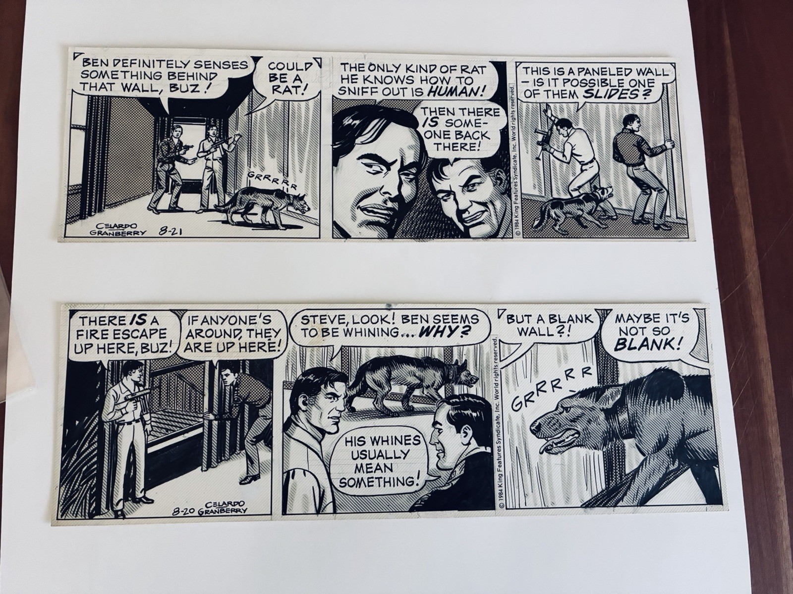 1984 ORIGINAL ART: “BUZ SAWYER” Comic Strip , August 20, 1984. By John Calardo.