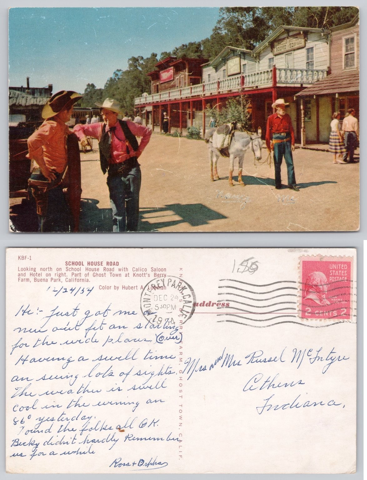 1954 Knott\'s Berry Farm Ghost Town School House Road Postcard Posted