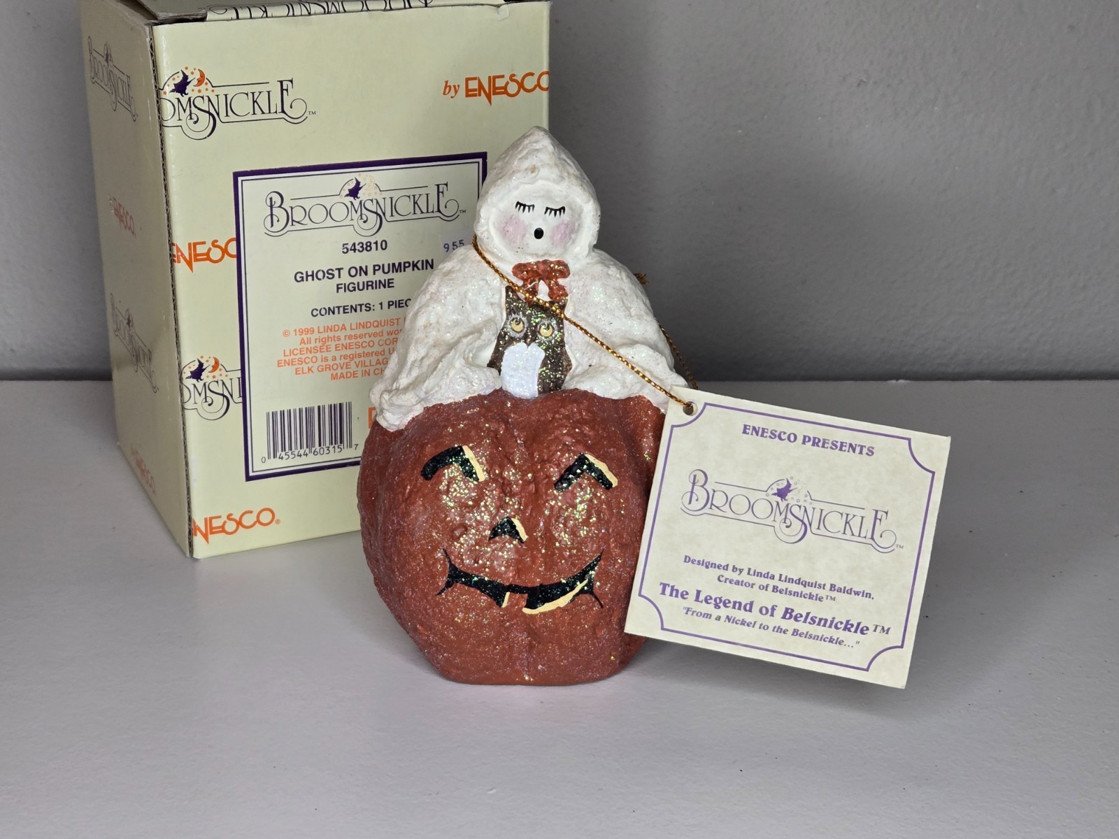 Vintage Broomsnickle Ghost Pumpkin Linda Lindquist Baldwin ~Enesco Figurine 1999 Vintage Broomsnickle Ghost Pumpkin Linda Lindquist Baldwin ~Enesco Figurine 1999