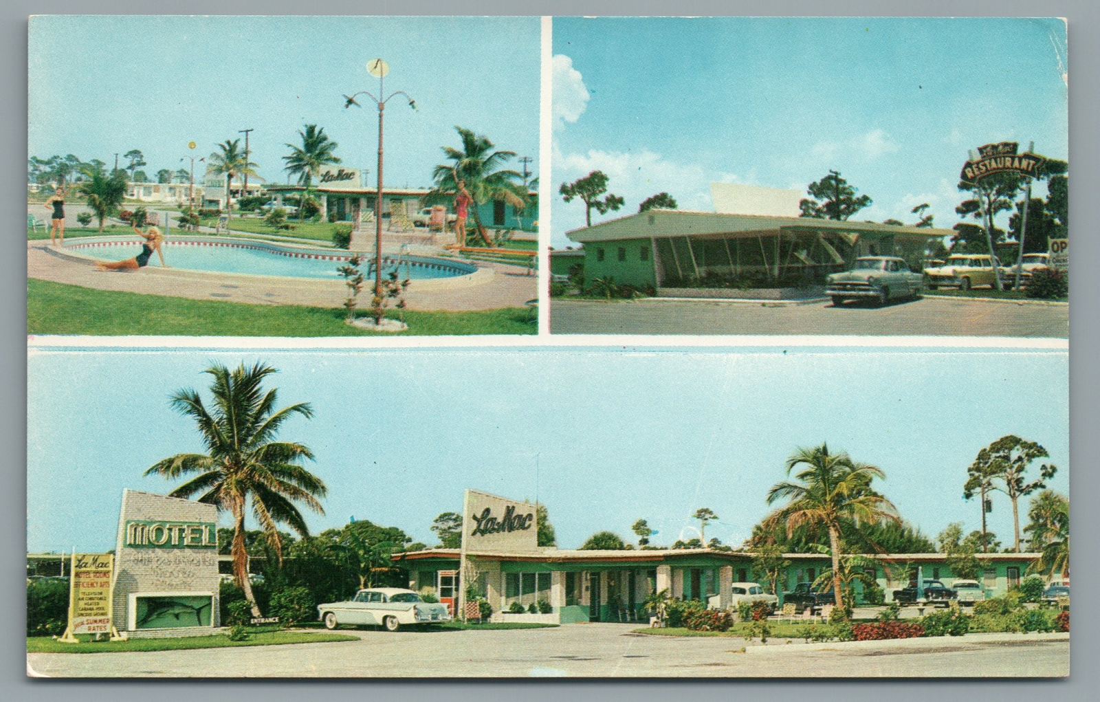 LaMac Motel and Restaurant Pompano Beach FL Postcard