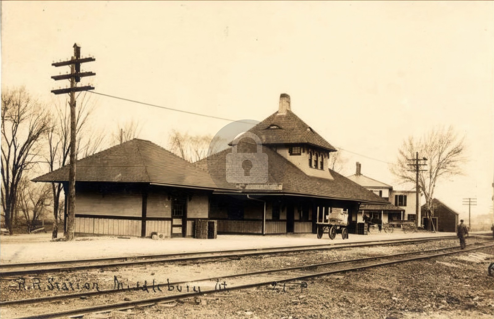 R.R. Station, Middlebury VT Vermont RPPC Photo Postcard COPY