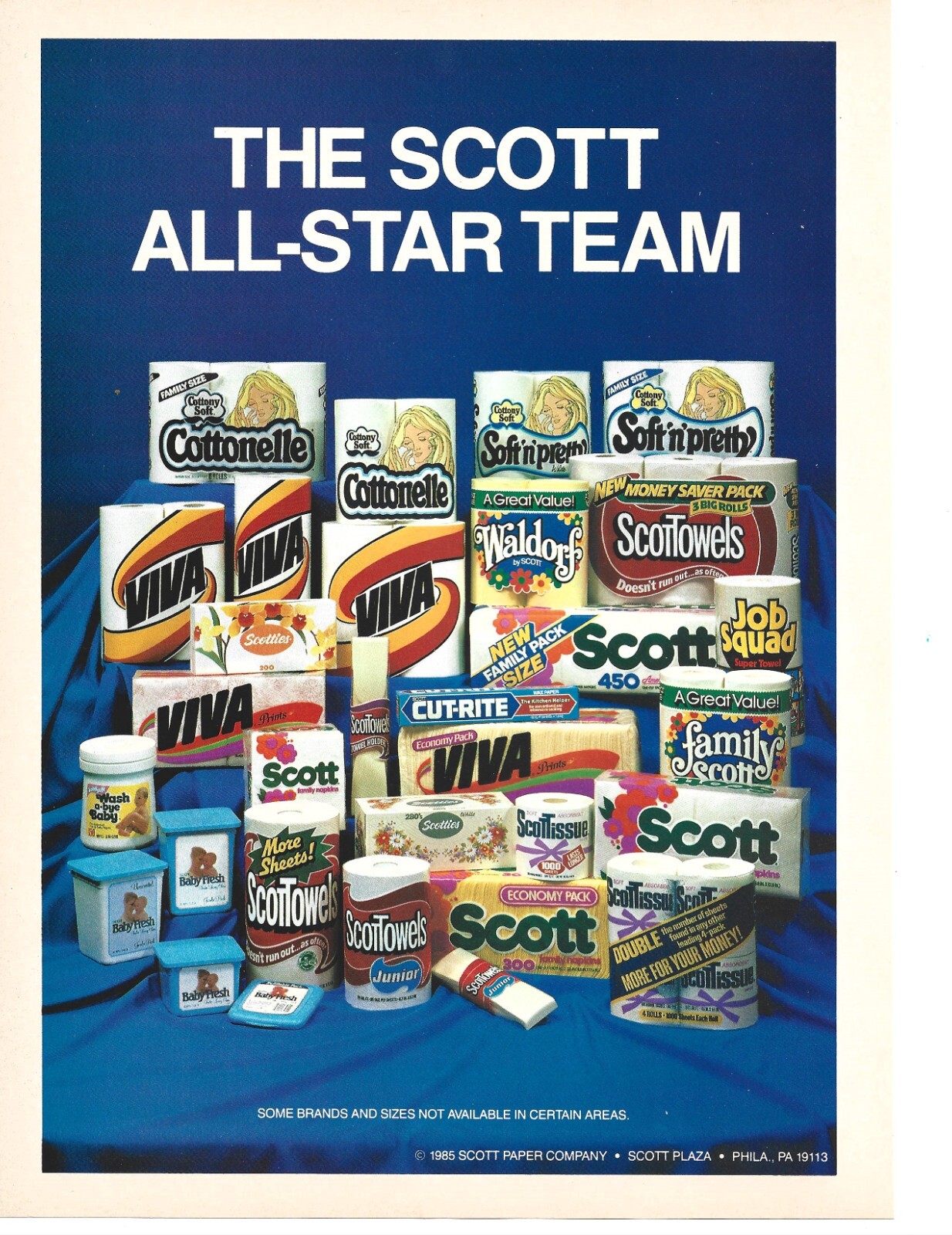 1985 Scott Paper Co Vintage Print Ad All-Star Team Viva Cottonelle Baby Fresh