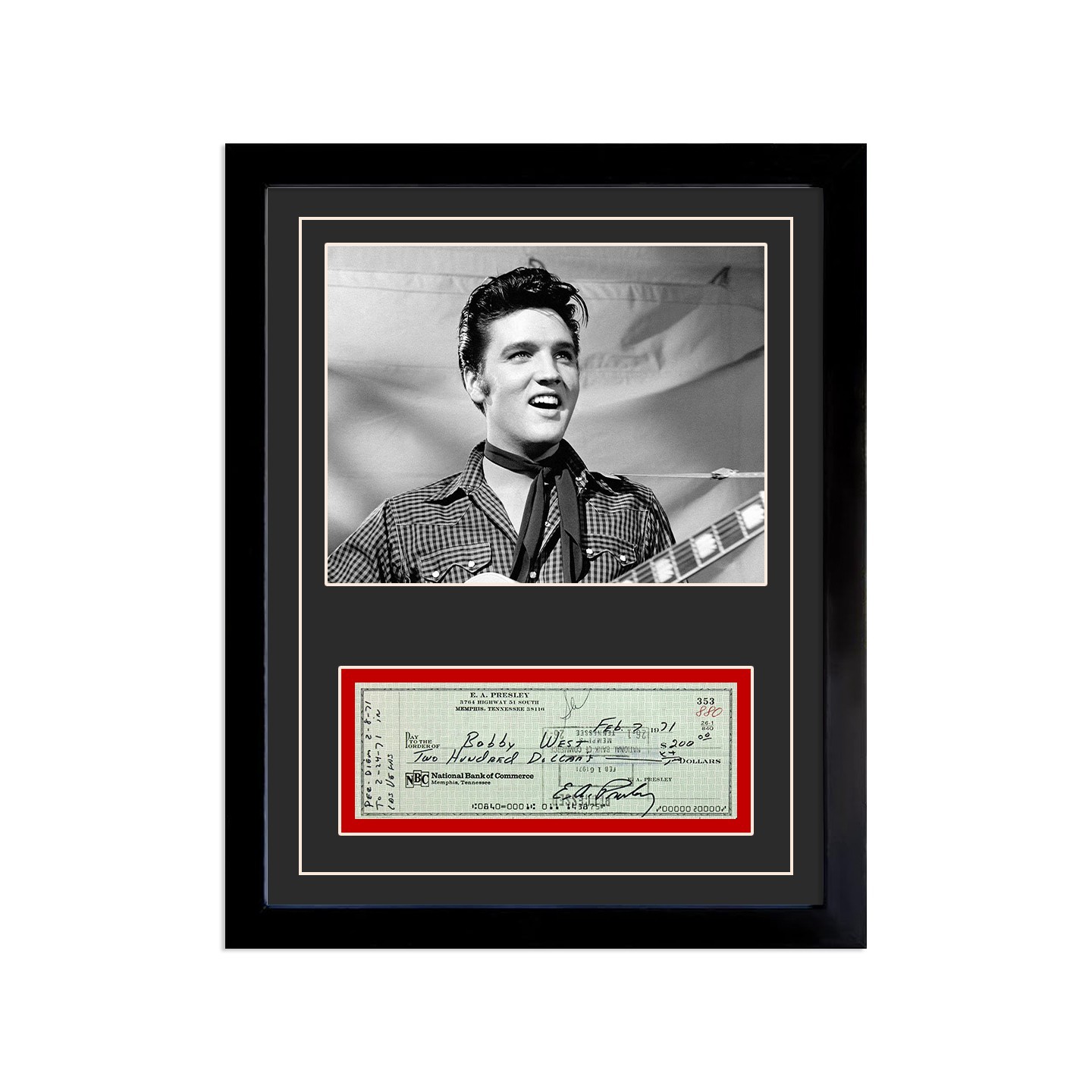 Elvis Presley Signed Cancelled Check Framed Display