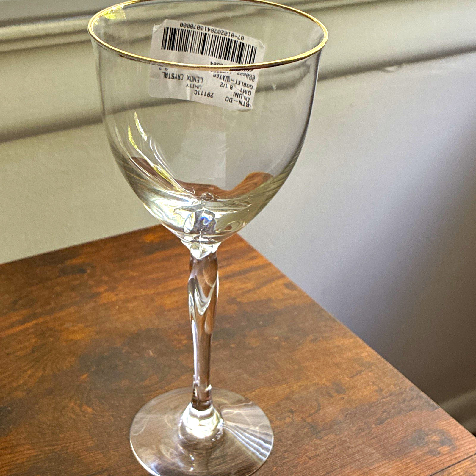 Lenox Crystal Unity Clear Wine Glass Gold Rim Twisted Stem 8 1/2 oz