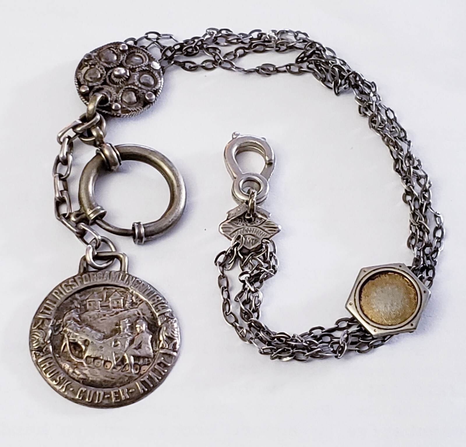 VINTAGE STERLING SILVER WATCH FOB DENMARK NORWAY CONSTITUTIONAL ASSEMBLY 1814 