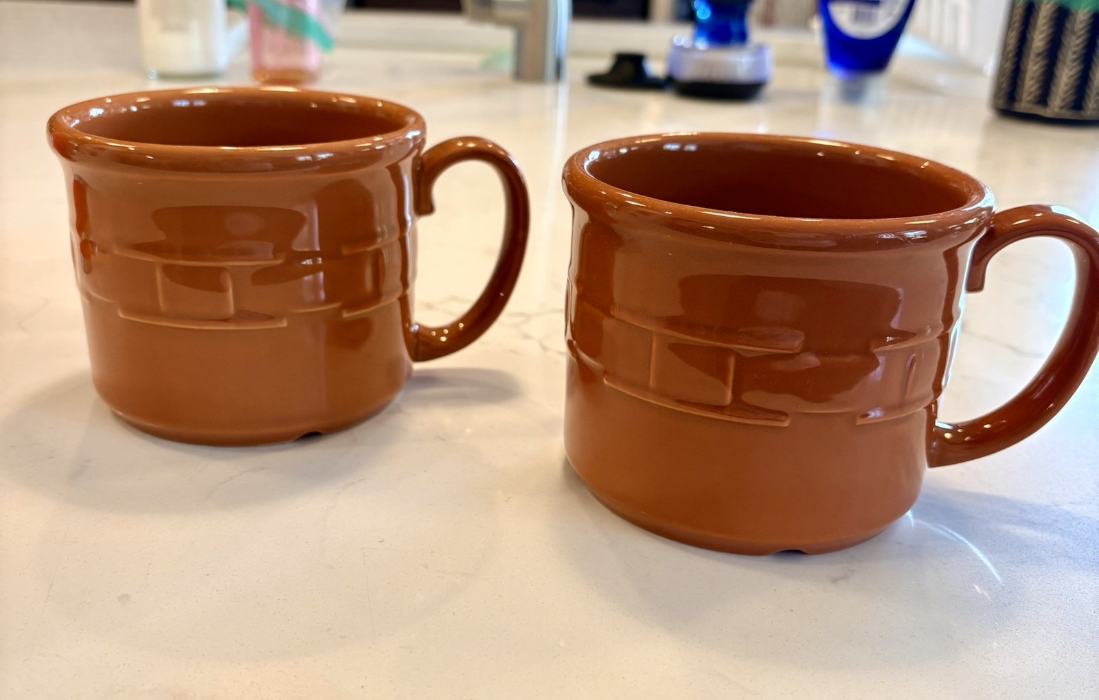 Longaberger Pottery Woven Traditions Spice (Rare Color) 2 Soup Mugs, 16 oz