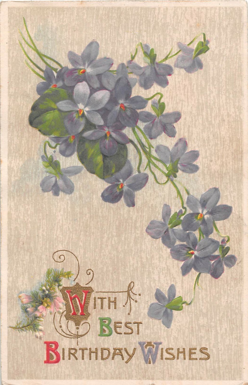 Lovely Violets on 1910 Birthday Postcard