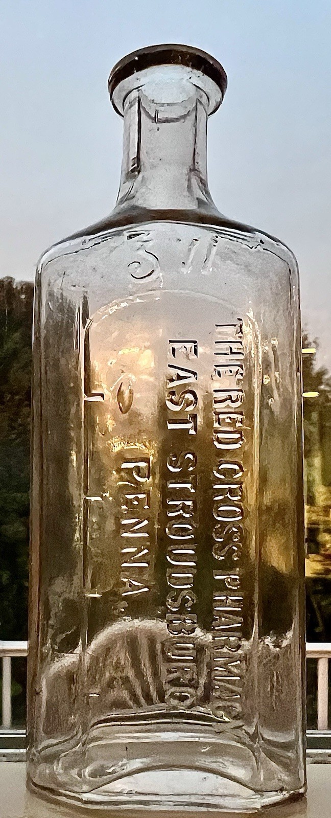 Antique Red Cross Pharmacy East Stroudsburg PA Whitall Tatum Embossed Bottle