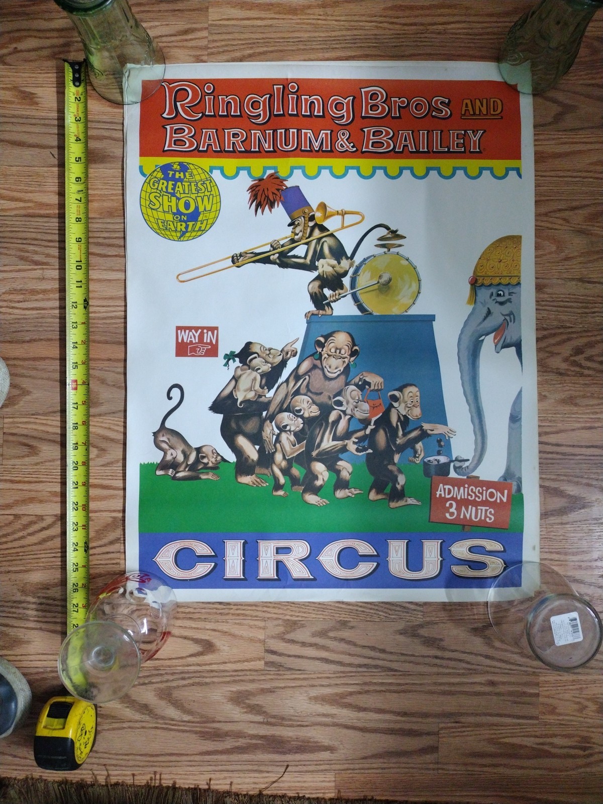 1967 Ringling Bros. and Barnum & Bailey Admission 3 Nuts Large 27 X 20.5 Inch 