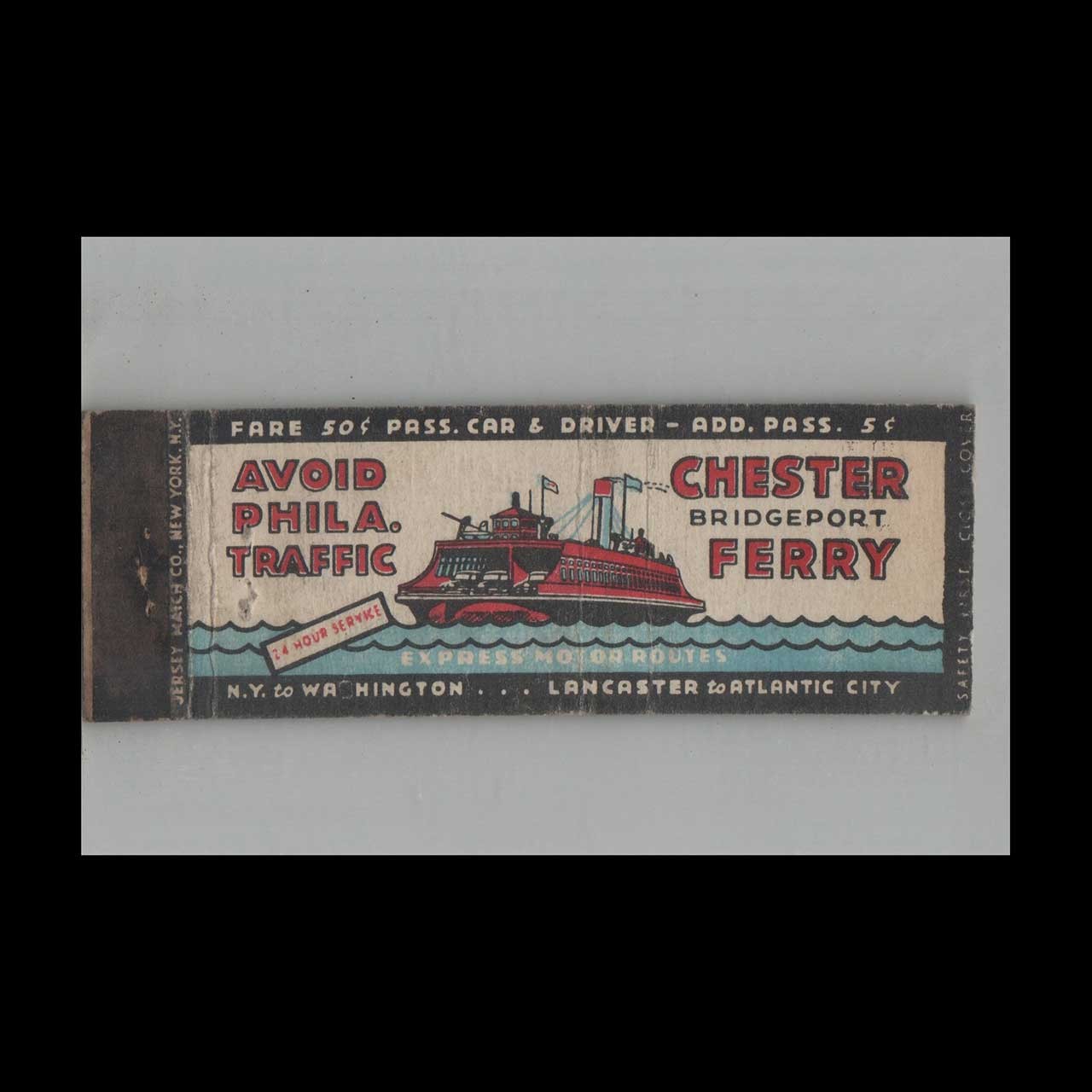 Full Length Matchbook Cover Chester Bridgeport Ferry #1