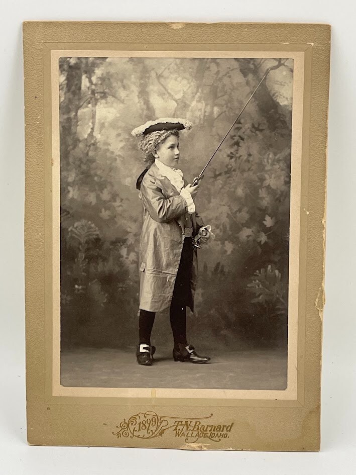 Antique Photo Boy Edwardian Jacket Hat Fishing Weird Studio CDV Cabinet Card 5x7