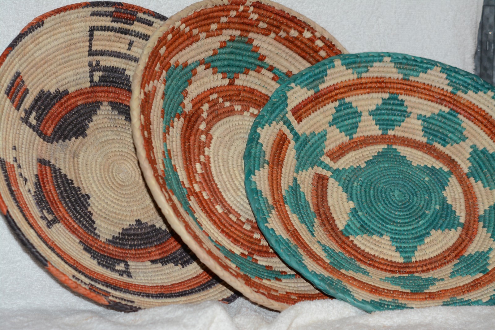 Woven baskets. #2 Lot of 3 Large sized. Woven Baskets Two-Tone