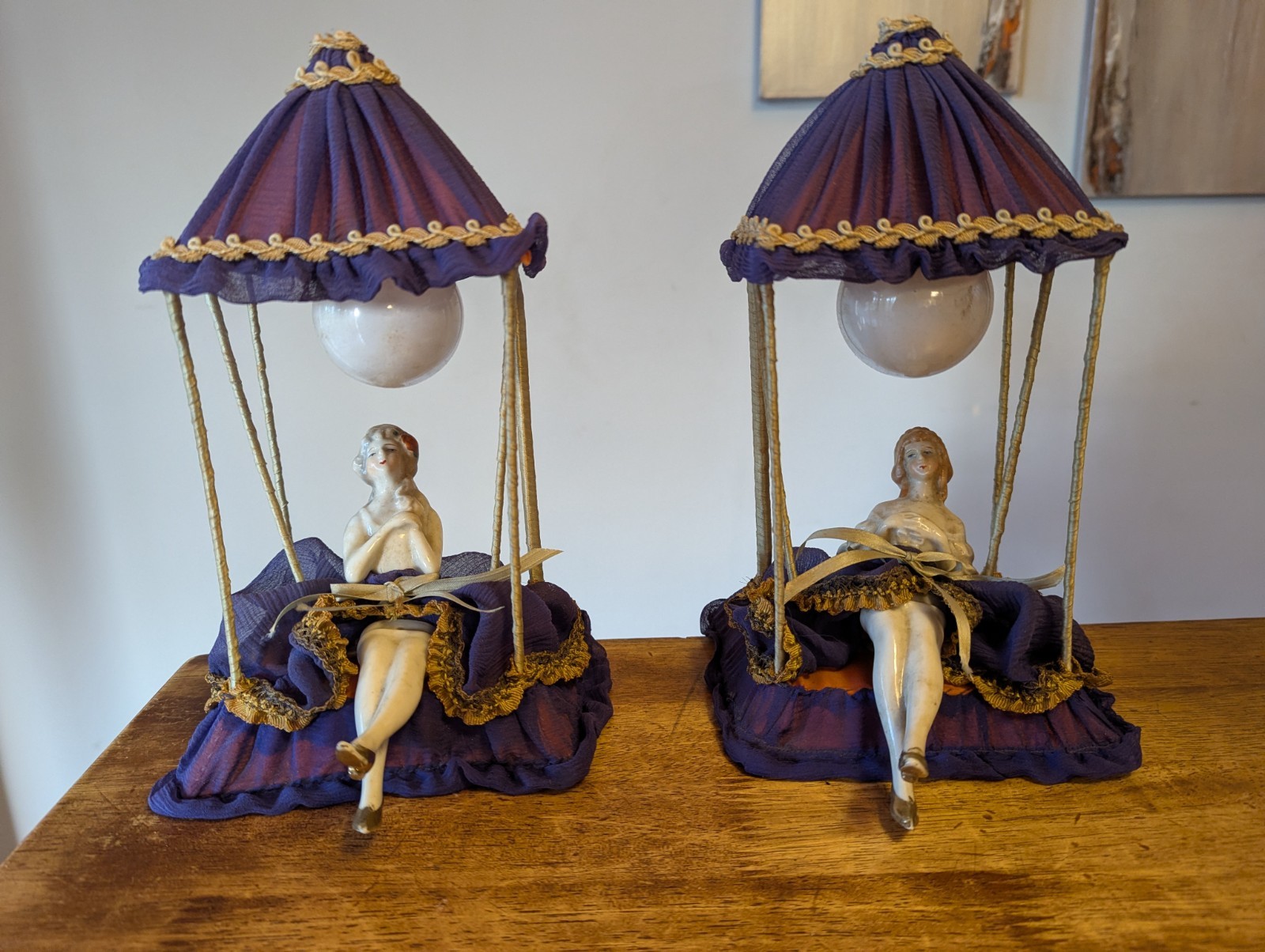 Antique Boudoir Porcelain Lady Lamps, Made In Japan Set Of 2