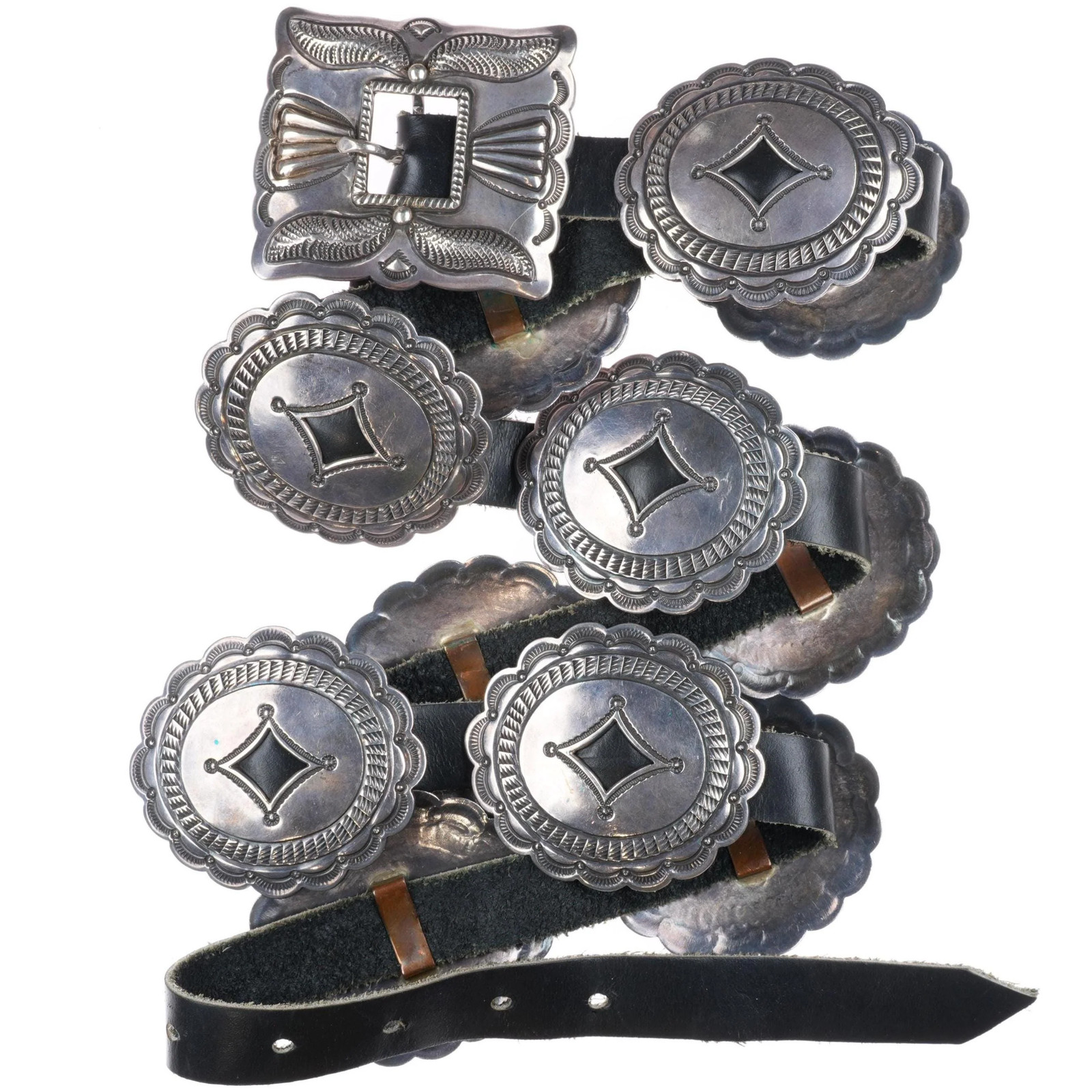 Vintage Fred Thompson Navajo sterling silver first phase style concho belt