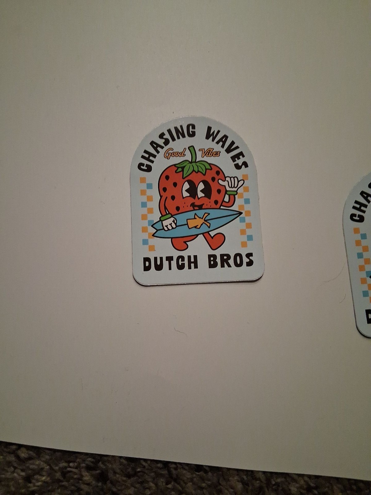 Vintage Dutch Bros Chasing Waves Strawberry Surfer Sticker