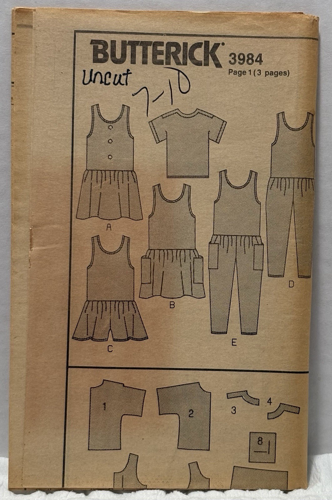 Butterick 3984 Top, Jumper, Jumpsuit *PREOWNED* UNUSED 