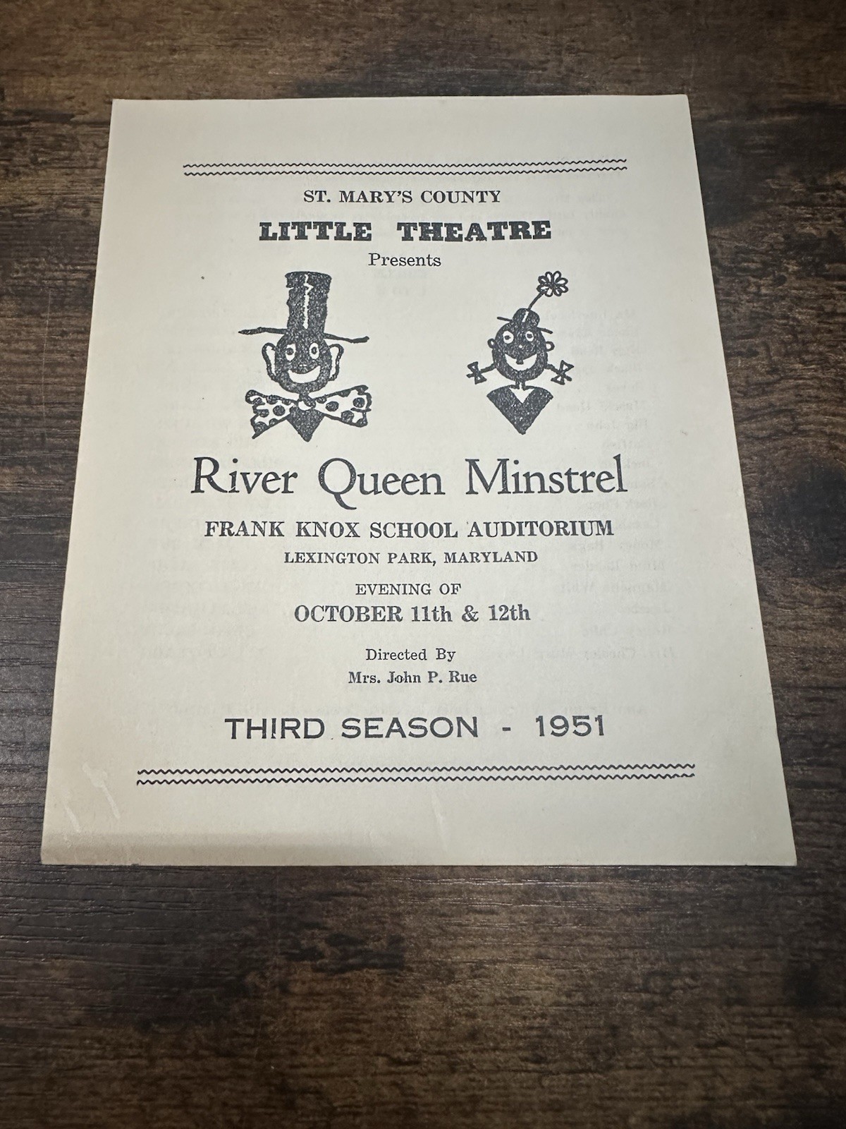 1951 St. Mary’s County Little Theatre River Queen Minstrel Program
