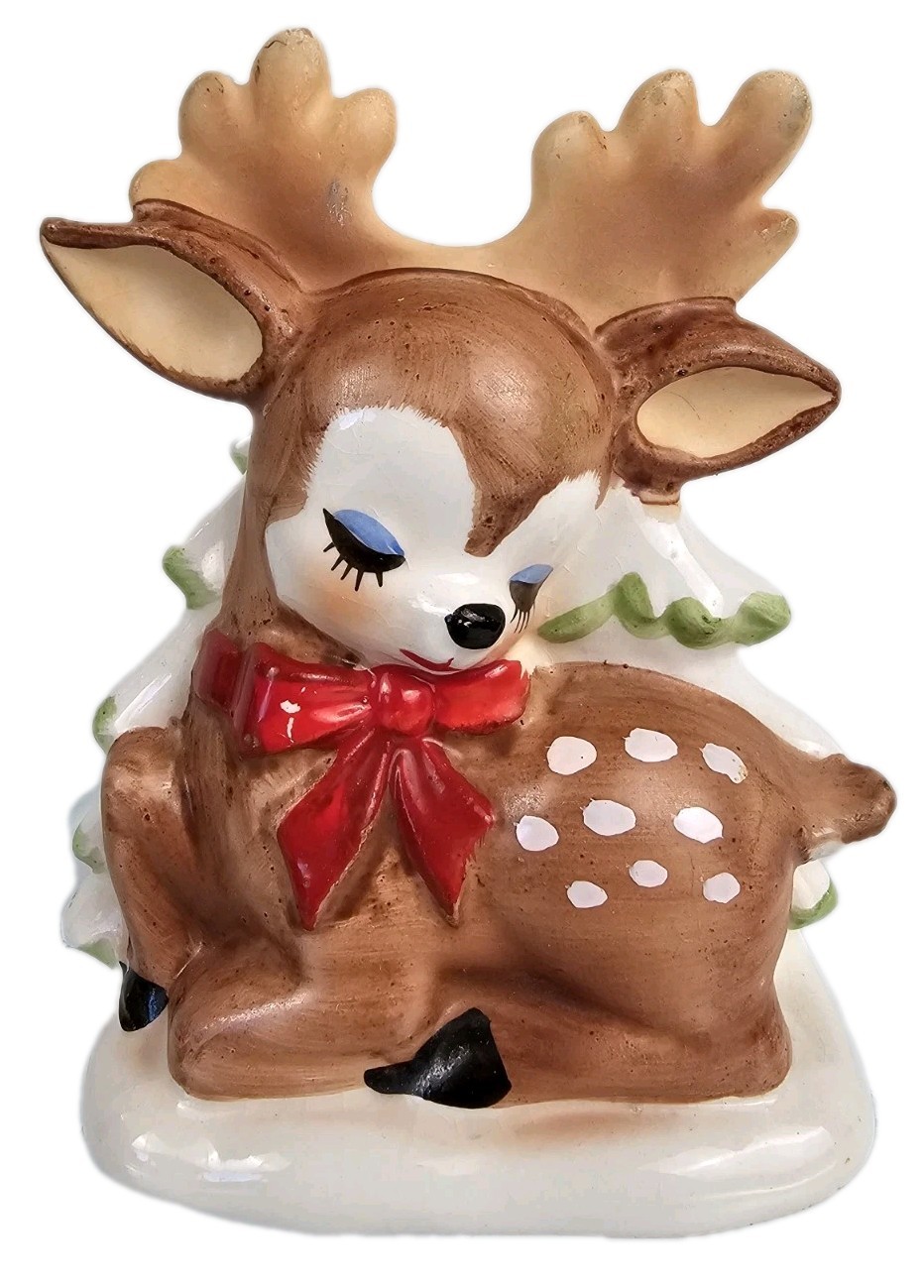 Vintage MCM Lefton Reindeer Napkin Holder 6111 Christmas Deer Figurine Kitsch 4\