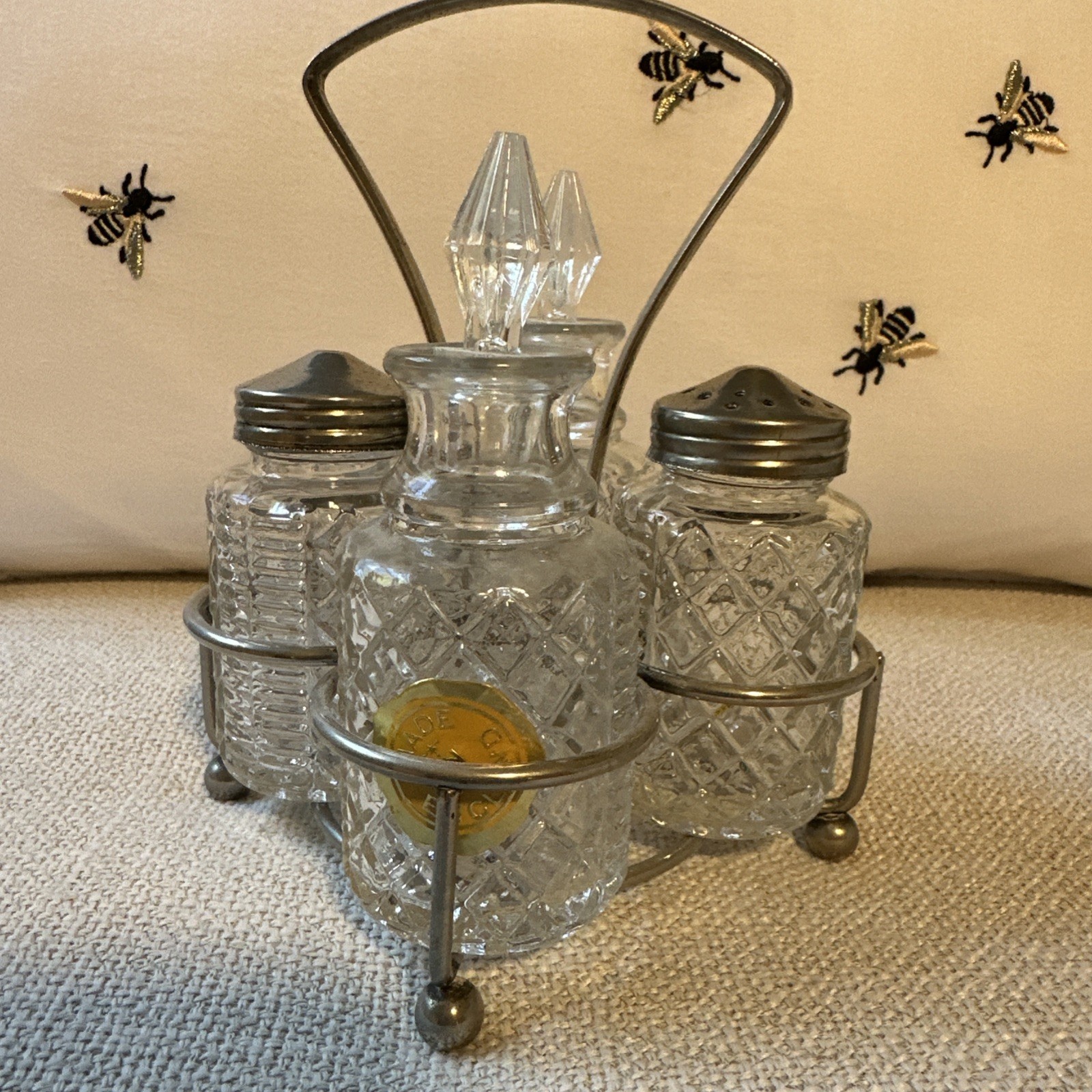 Eales of Sheffield 1920\'s style  English Condiment set/ glass decanters/ caddy