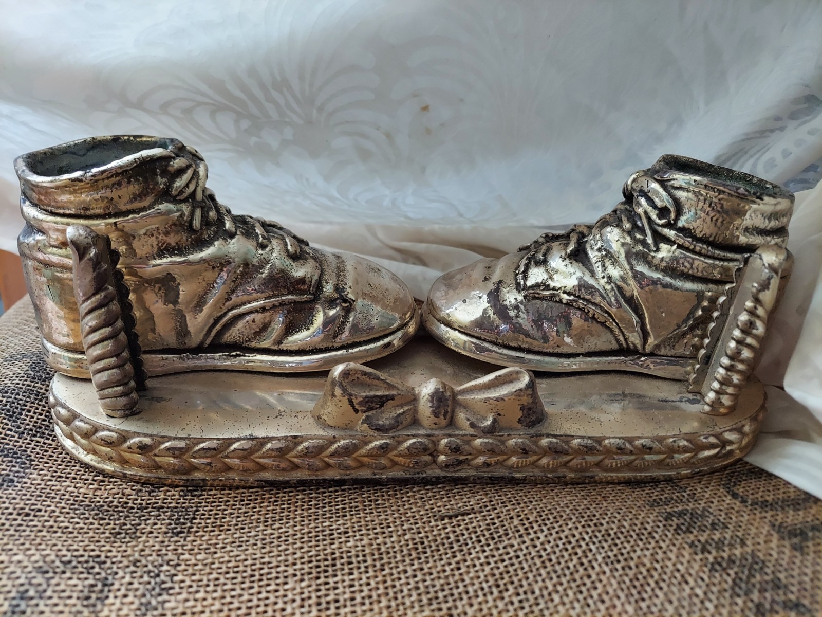 Vintage Silver Plated Baby Bootie Shoes Picture Frame Stand