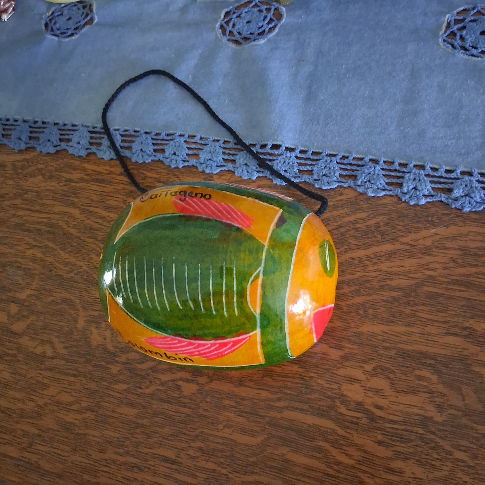 Vintage Cartagena Colombia Gourd Guiro Scraper Instrument Fish Folk Art 