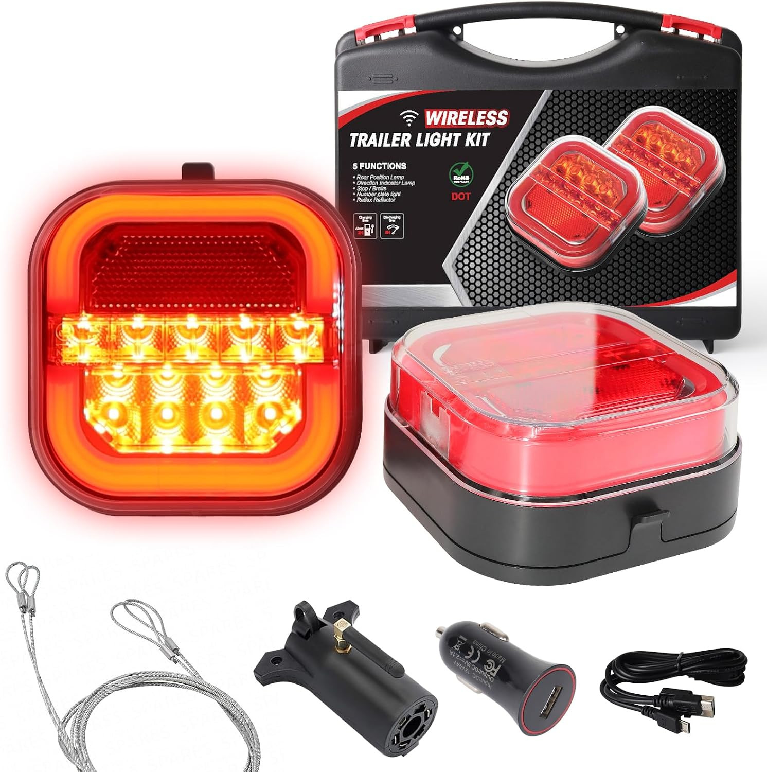 [2024 Upgrade] Wireless Trailer Lights for Towing - Rechargeable LED Tail Light
