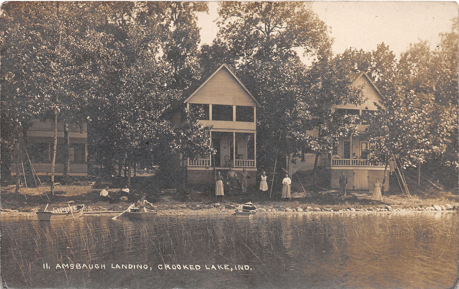 J40/ Crooked Lake Indiana RPPC Postcard c1910 Amsbaugh Landing Cottages 65