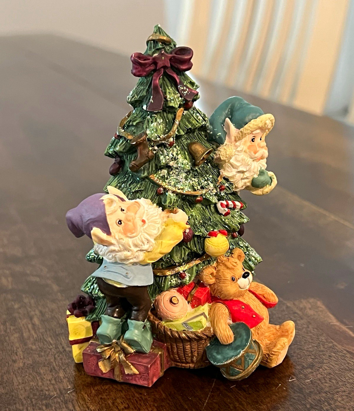 Vintage Hand Painted Resin Christmas Tree Elf Figurine Multicolor Small 4in