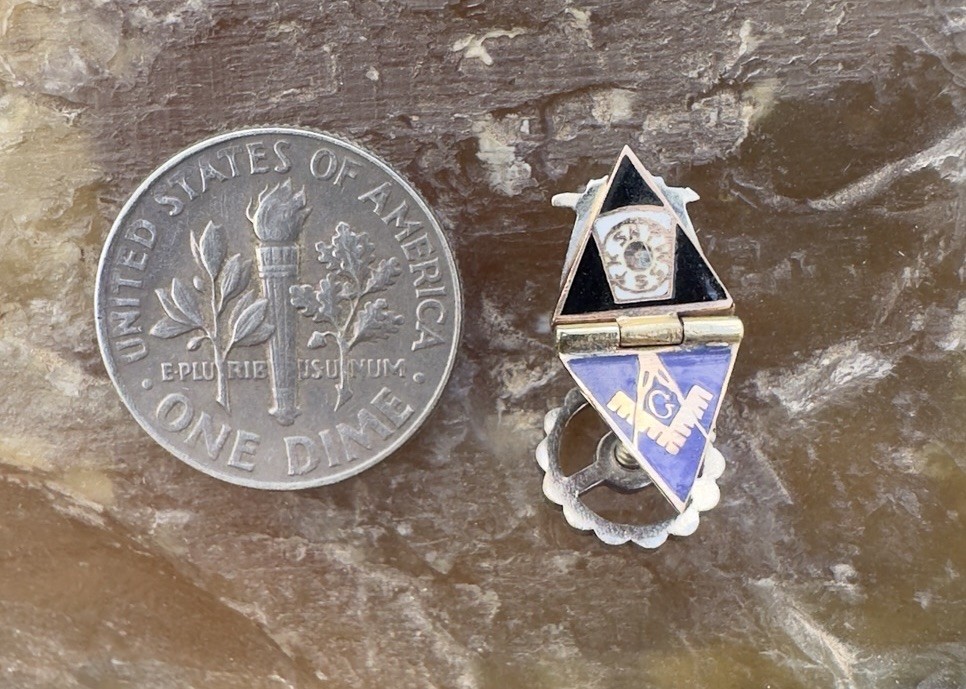 Vintage 14K Gold Scottish Rite Masonic Double Flip Bi-Fold Hinged Lapel Pin