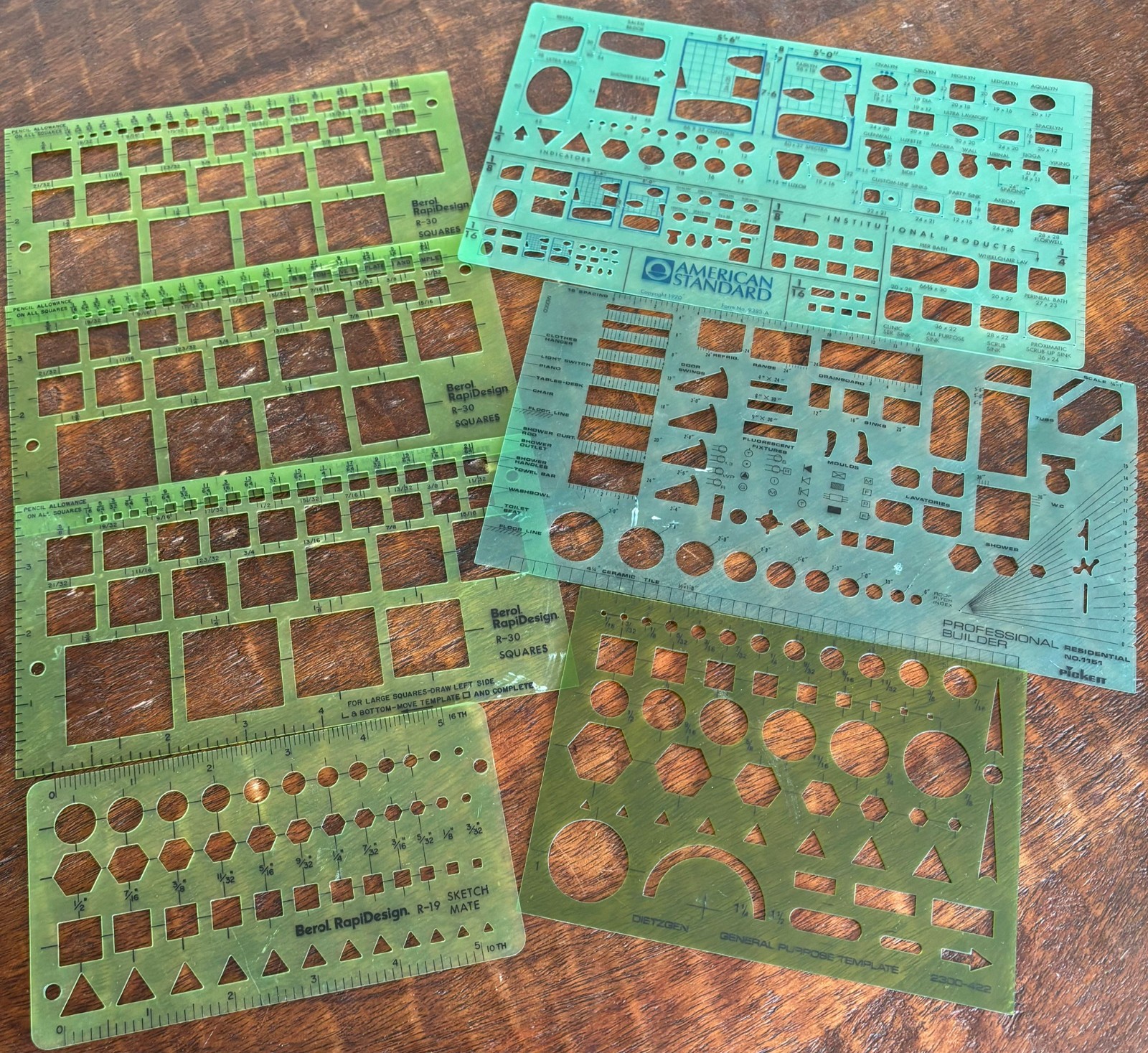 Vintage lot stencil template Berol Dietzgen Pickett American architect drafting