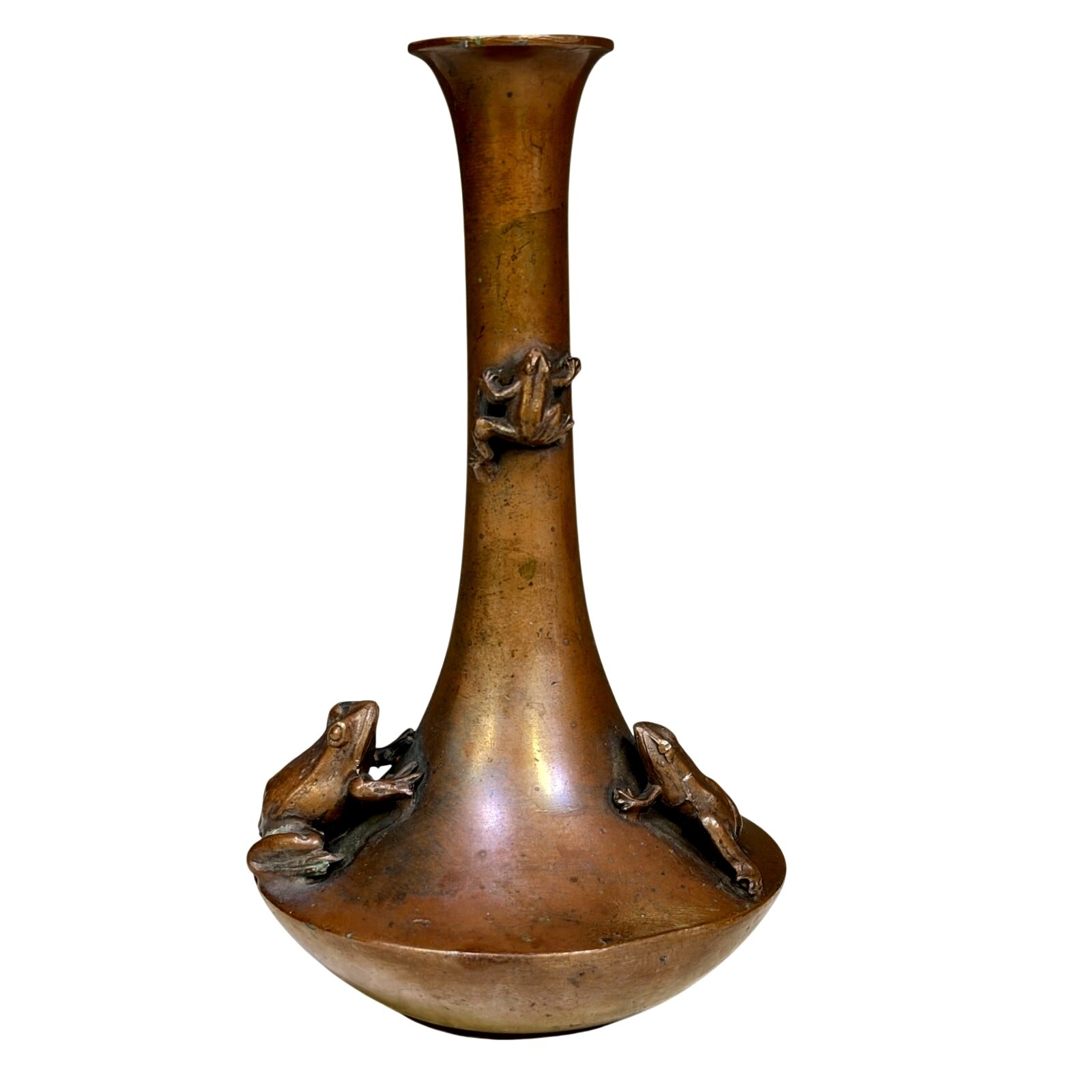 Japanese Bronze \'Frogs\' Bud Vase Meiji Style Mid 20th Century Reproduction-Rare Japanese Bronze \'Frogs\' Bud Vase Meiji Style Mid 20th Century Reproduction-Rare