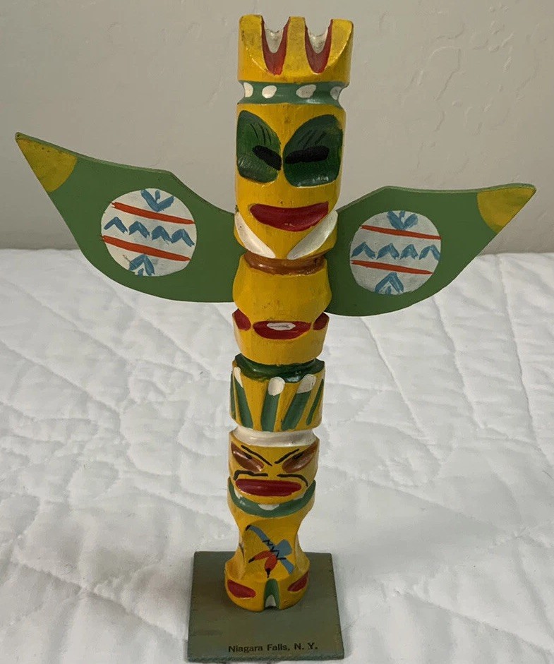 Vintage Tribal Totem Pole, Wood, Hand Painted, Hand Carved, Niagara Falls, NY