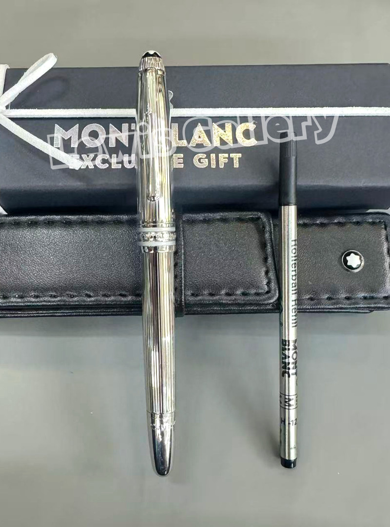 MONTBLANC Meisterstück Silver Rollerball Pen – Elegant Finish w/ Box & Pouch