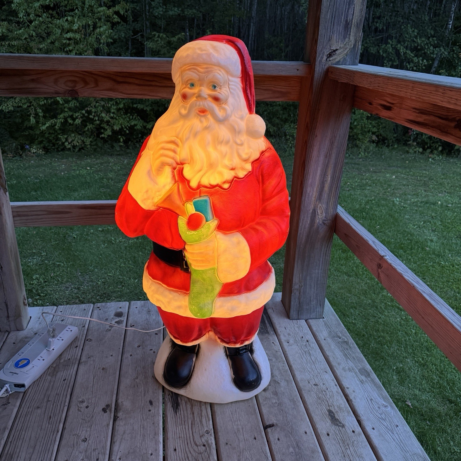 Santa Claus  Blow Mold with Green Stocking Vintage Lighted 40”Tall