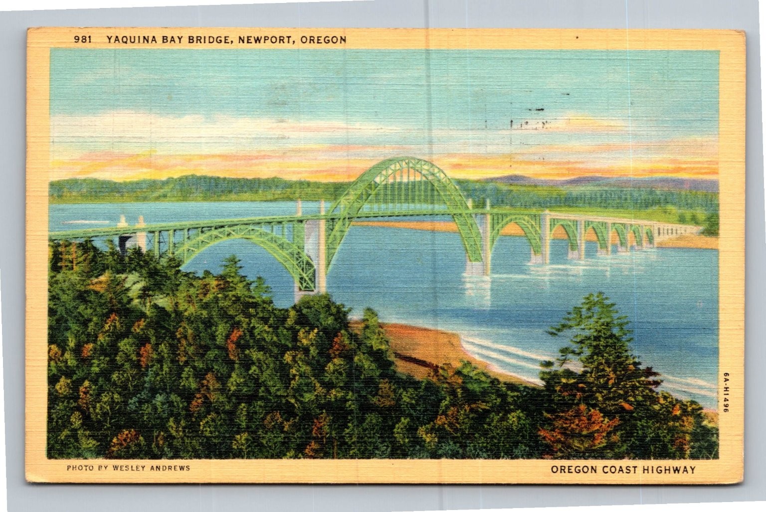 Yaquina Bay Bridge Newport Oregon Coast Highway Linen Postcard 1941 Yaquina Bay Bridge Newport Oregon Coast Highway Linen Postcard 1941