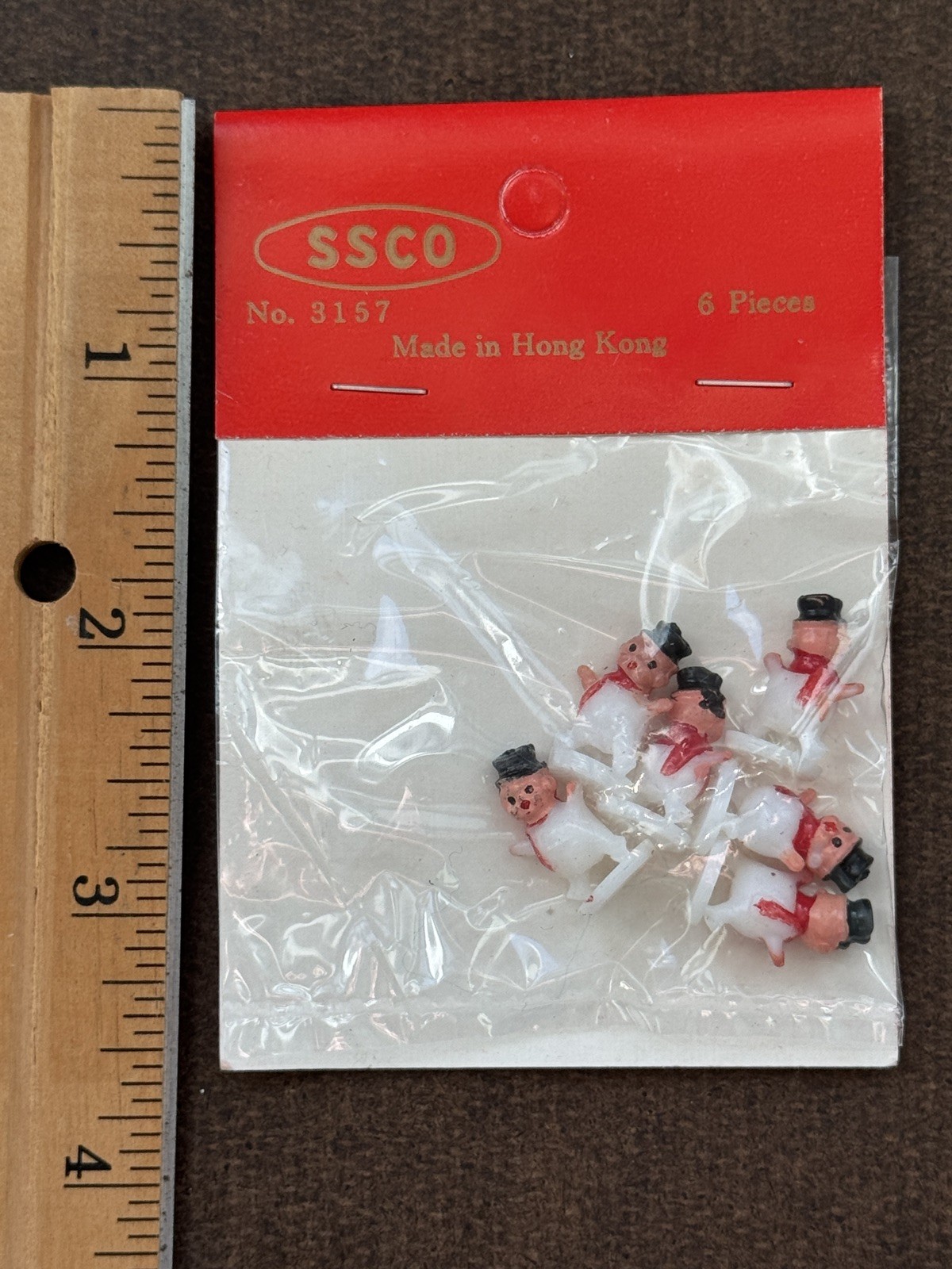 Vintage NIP SSCO Micro Mini Plastic Snowman holiday Christmas Crafts kitsch