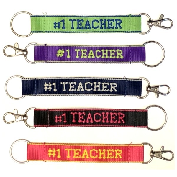 Lot of 5 - #1 TEACHER Embroidered Appreciation Keychain Strap/Clip (1\