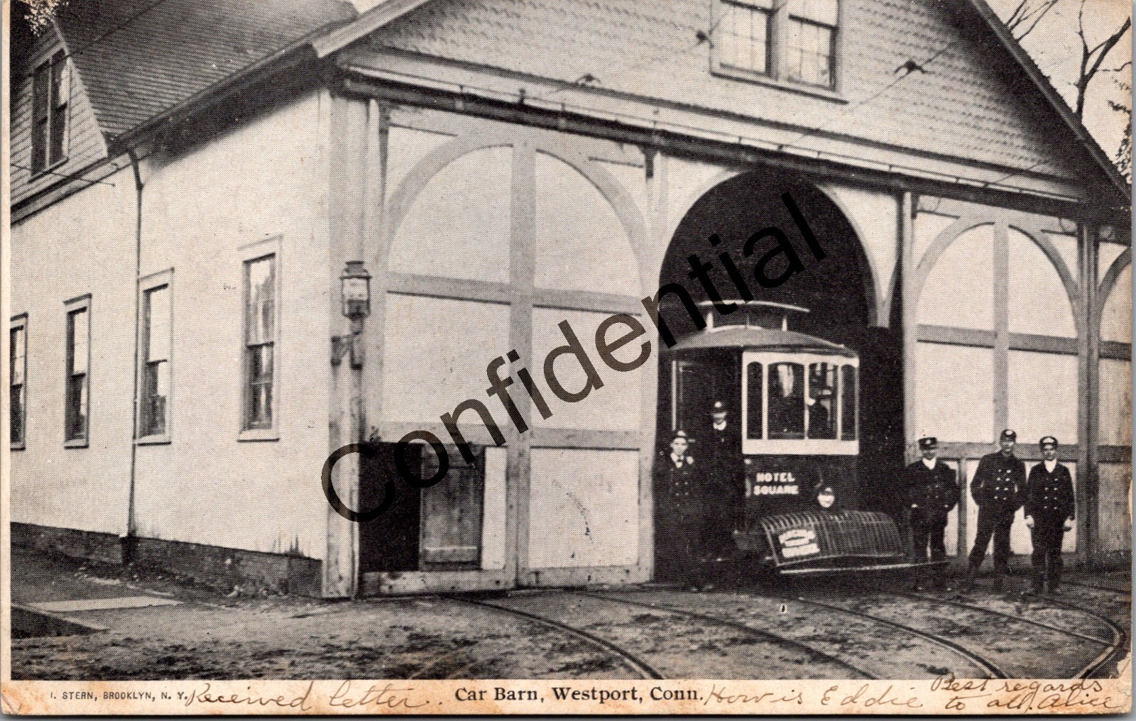 View Of The Car Barn & Trolley With Conductors At Westport CT Connecticut Z189