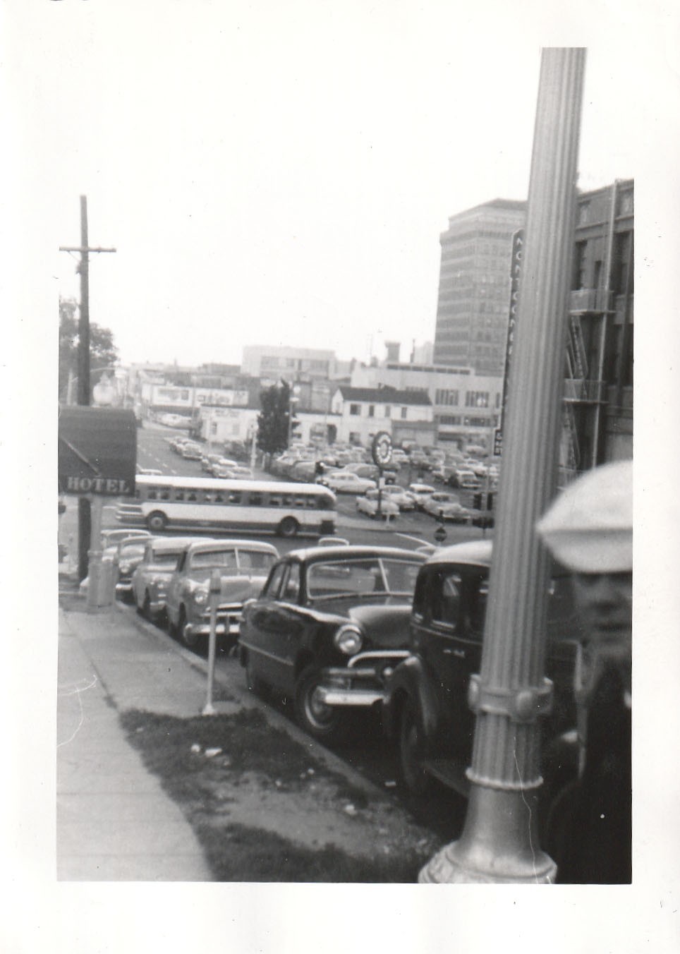 Vintage Photo 1954 8th Street San Diego Blurry Sailor Bus Classic Cars Hotel
