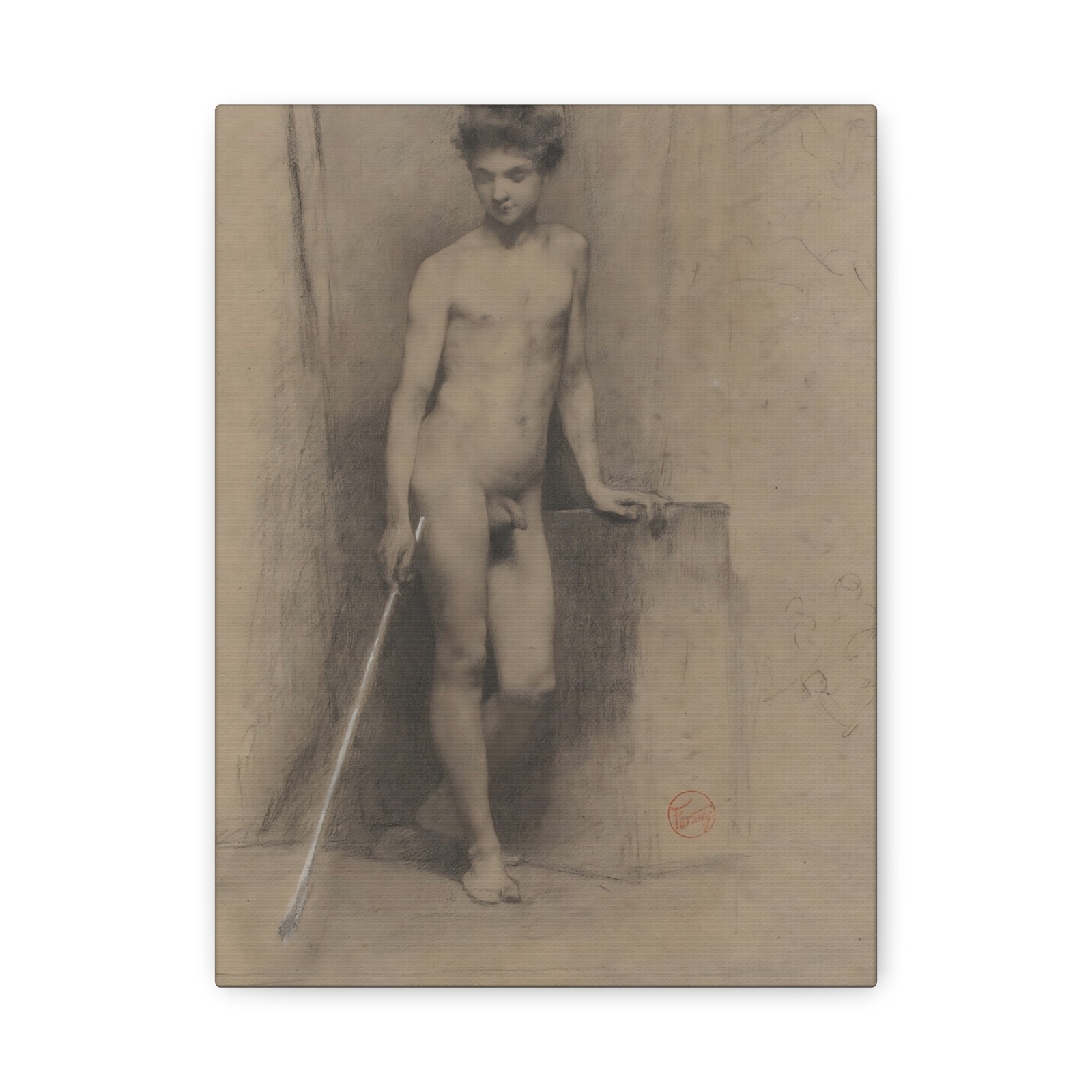 Fortuny, Mariano - Standing male nude facing front - Canvas Wall Art