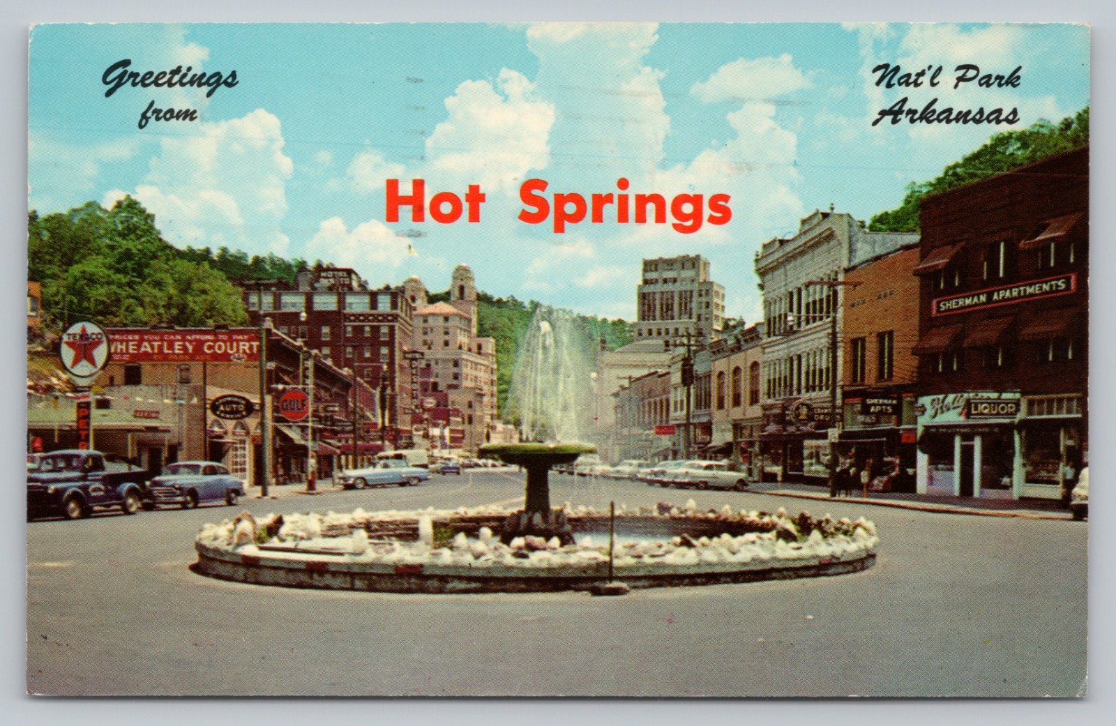 Hot Springs AR Street View Texaco Gulf Station Sherman Apartments Postcard G3
