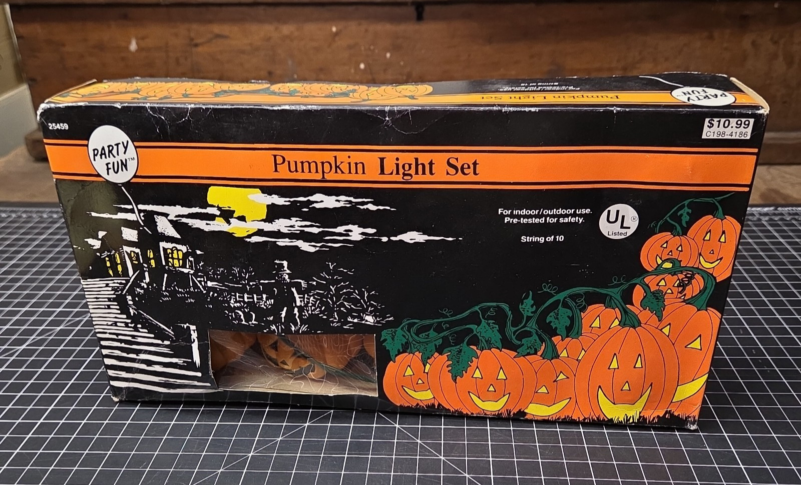 1992 Vintage HALLOWEEN Blow Mold Orange pumpkin Lights String 10 PCs