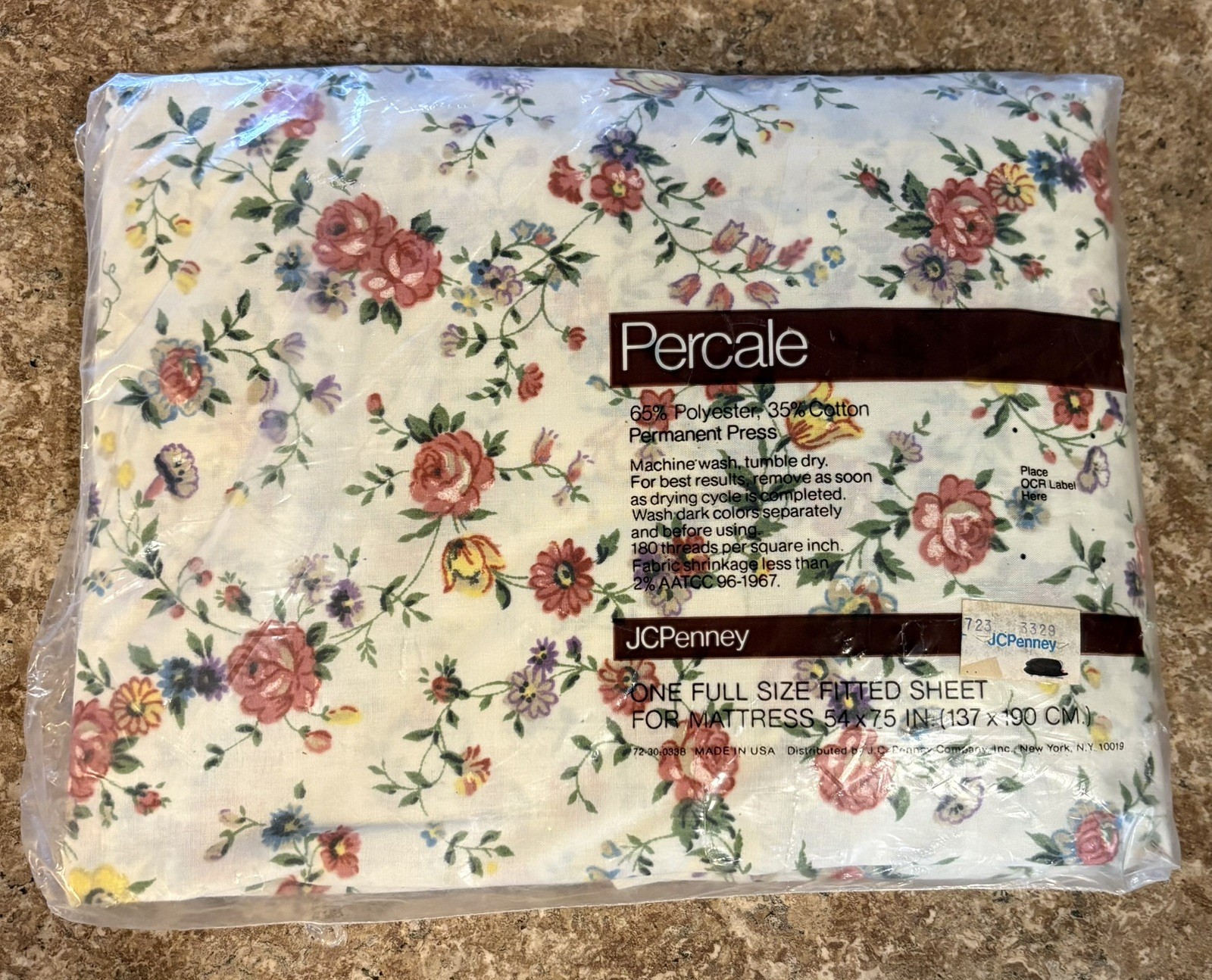 Vintage JC Penneys Full Size Fitted Percale Sheet - Floral Pattern (NOS)